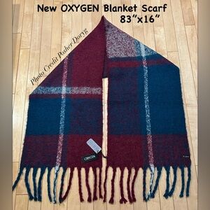 New OXYGEN Plaid Blanket Scarf in Burgundy & Teal